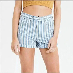 American Eagle Mom Jean Denim Stripe Shorts Size 4 Blue White y2k 90s